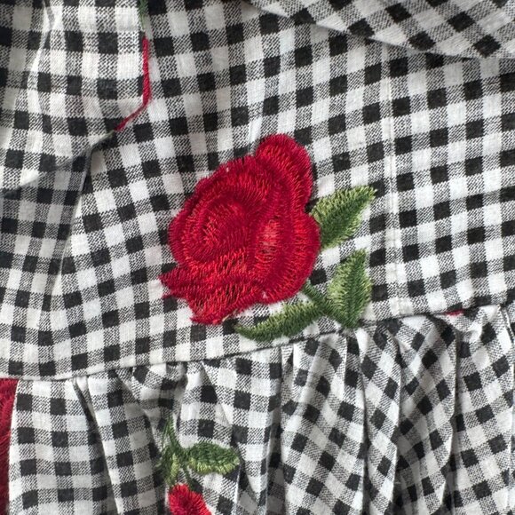 UNIQUE VINTAGE Golightly Sundress Rose Embroidered Black Gingham Cotton Dress - Picture 10 of 11